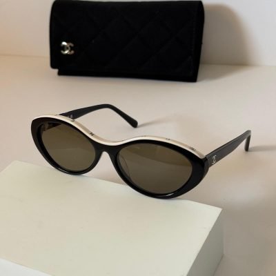 chanel 5416 oval sunglasses black & white