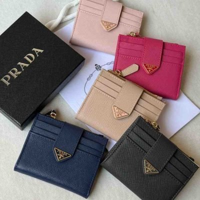 Prada triangle snap small leather wallet