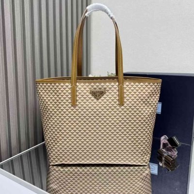 Prada re nylon triangolo shopping tote beige
