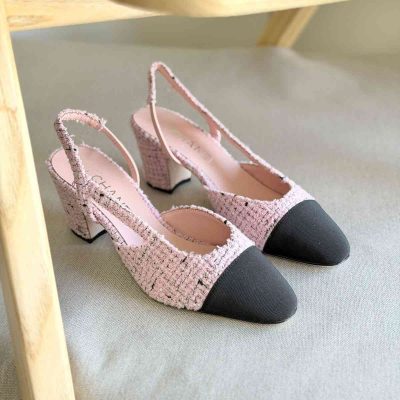Chanel tweed slingback pumps light pink